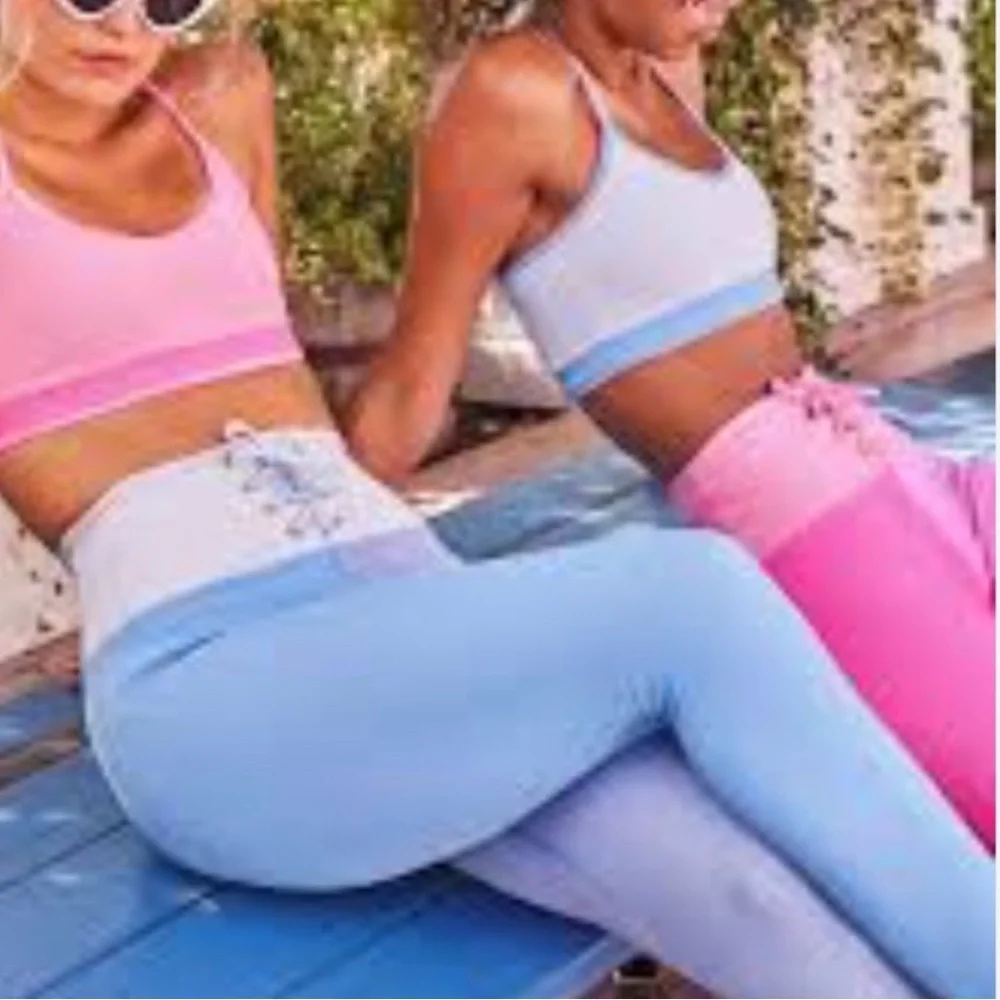 LoveShackFancy x Beach Riot Riley Blue Ribbed Lace Up Legging XL - Picture 16 of 16